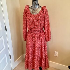 XiRENA Coral Blush Iris Skirt and Blouse Cotton and Silk Blend Size S/M